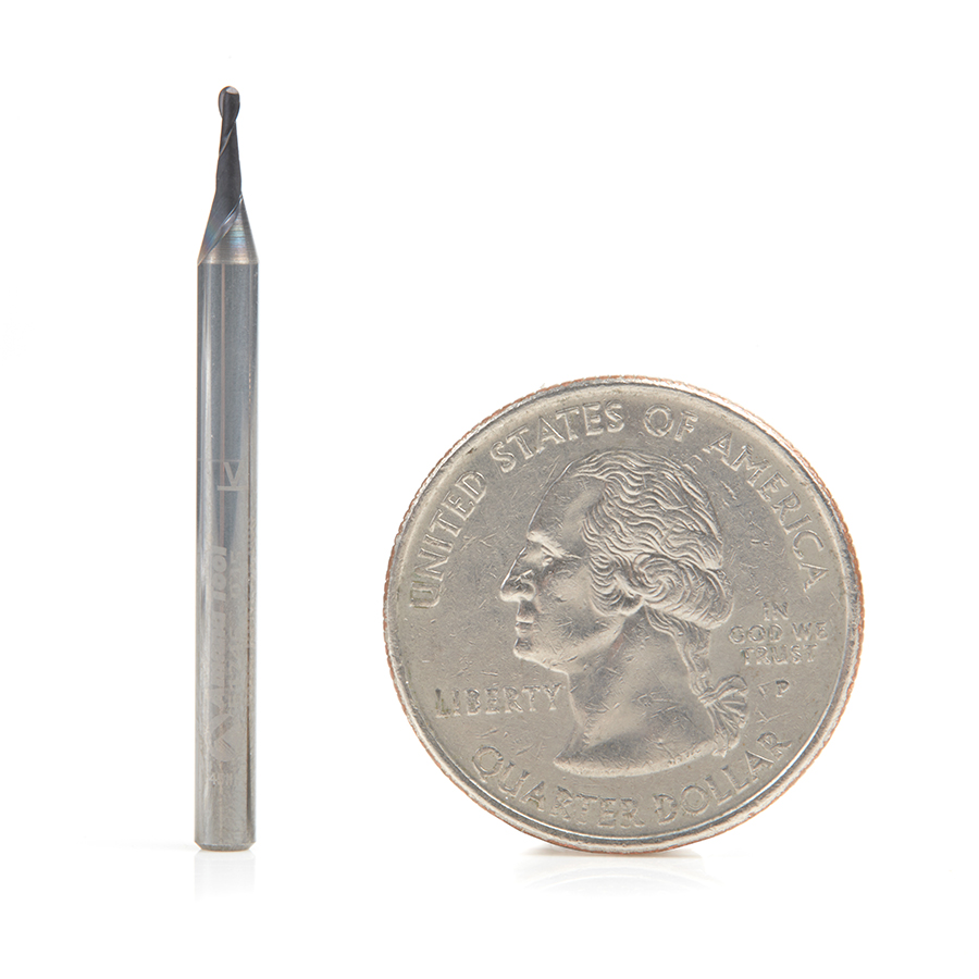 Amana 51746 AlTiN Coated CNC Steel, Stainless Steel & Composite Ball End Mini Mill 0.045 Dia x 0.0225 Radius x 0.135 x 1/8 Shank
