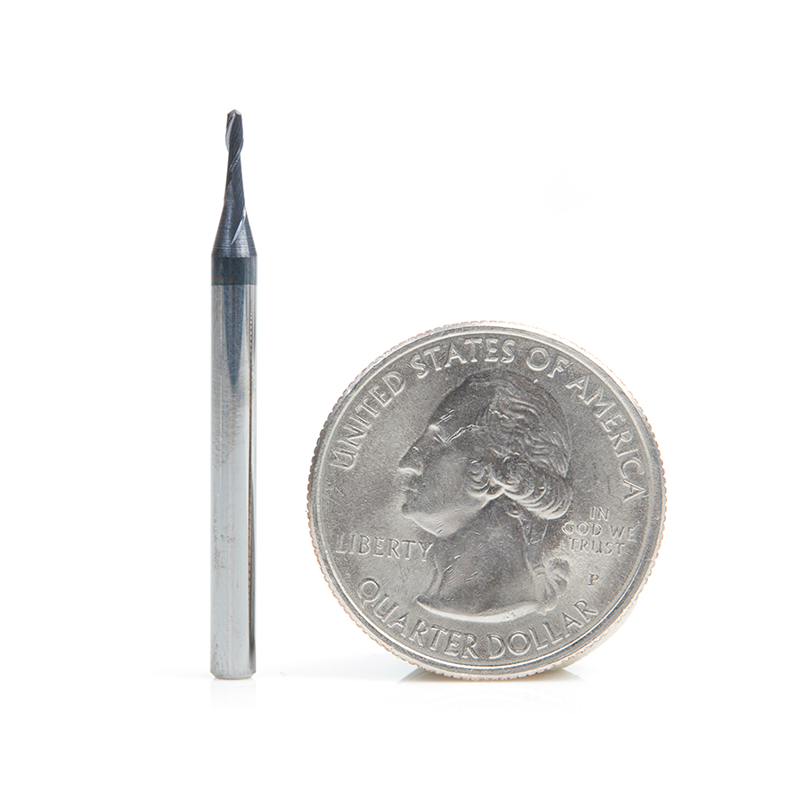 Amana 51747 AlTiN Coated CNC Steel, Stainless Steel & Composite Ball End Mini Mill 0.050 Dia x 0.174 x 1/8 Shank