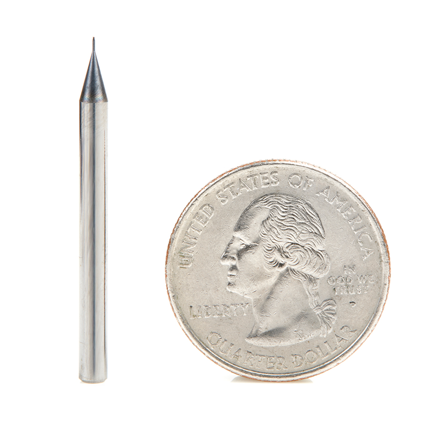 Amana 51750 AlTiN Coated CNC Steel, Stainless Steel & Composite Ball End Mini Mill 0.010 Dia x 0.030 x 1/8 Shank