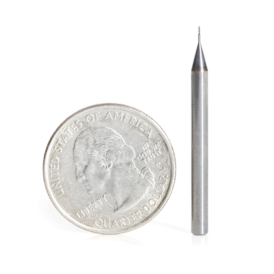 Amana 51751 AlTiN Coated CNC Steel, Stainless Steel & Composite Ball End Mini Mill 0.015 Dia x 0.045 x 1/8 Shank