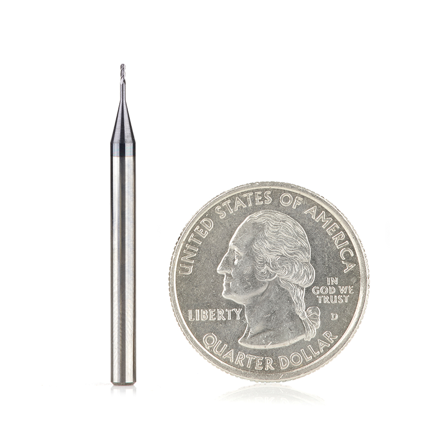 Amana 51753 AlTiN Coated CNC Steel, Stainless Steel & Composite Ball End Mini Mill 0.025 Dia x 0.075 x 1/8 Shank