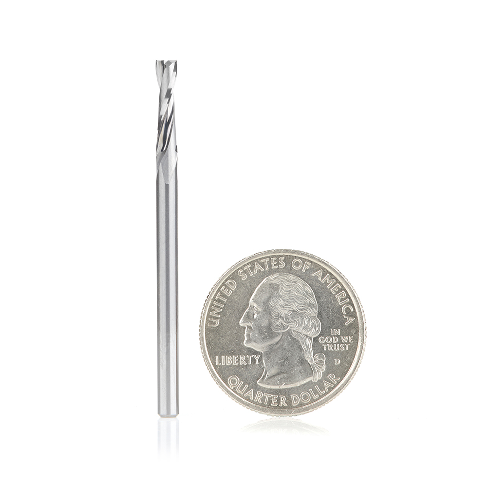 Amana 51761 Solid Carbide CNC Spiral Double 'O' Flute, Plastic Cutting 1/8 Dia x 1/2 x 1/8 Shank x 2 Inch Long Up-Cut Router Bit