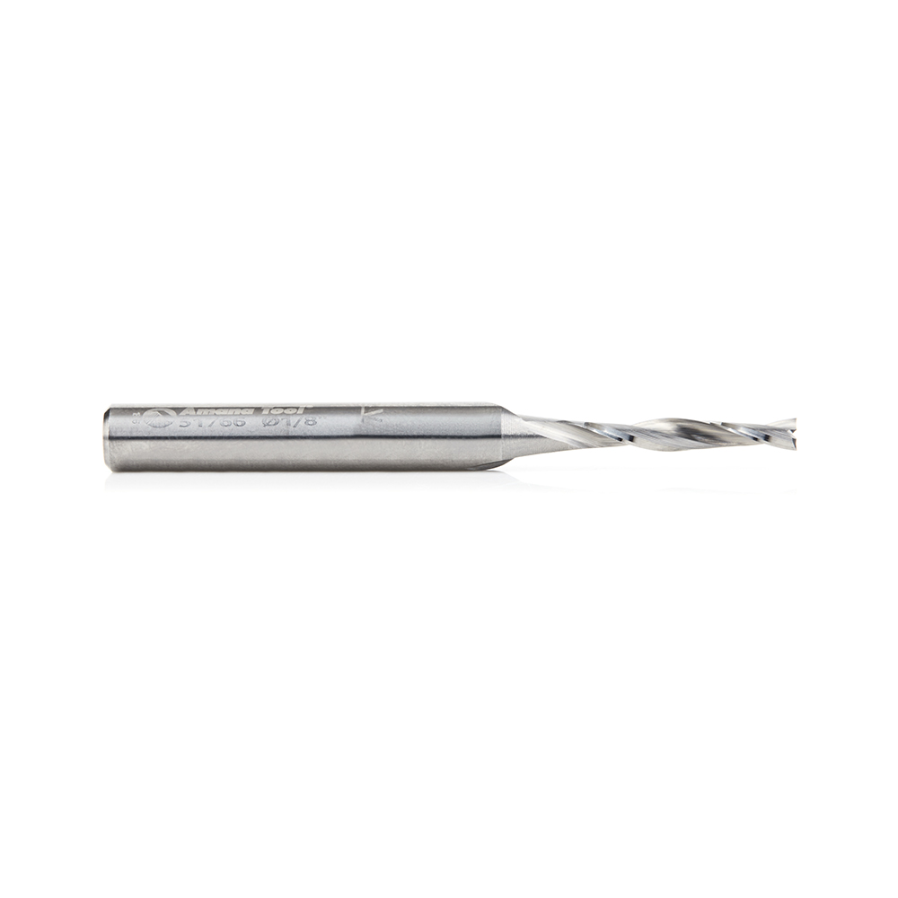 Amana 51766 Solid Carbide CNC Spiral Double 'O' Flute, Plastic Cutting 1/8 Dia x 3/4 x 1/4 Shank x 2-1/2 Inch Long Up-Cut Router Bit