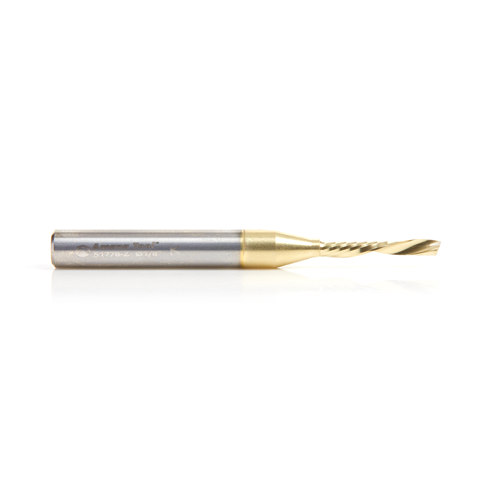 Amana 51778-Z Solid Carbide CNC Spiral 'O' Flute, Aluminum Cutting 1/8 Dia x 3/4 x 1/4 Shank Down-Cut ZrN Coated Router Bit