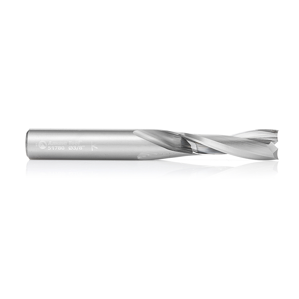 Amana 51780 Solid Carbide CNC Spiral Double 'O' Flute, Plastic Cutting 3/8 Dia x 1-1/8 x 3/8 Shank x 3 Inch Long Up-Cut Router Bit