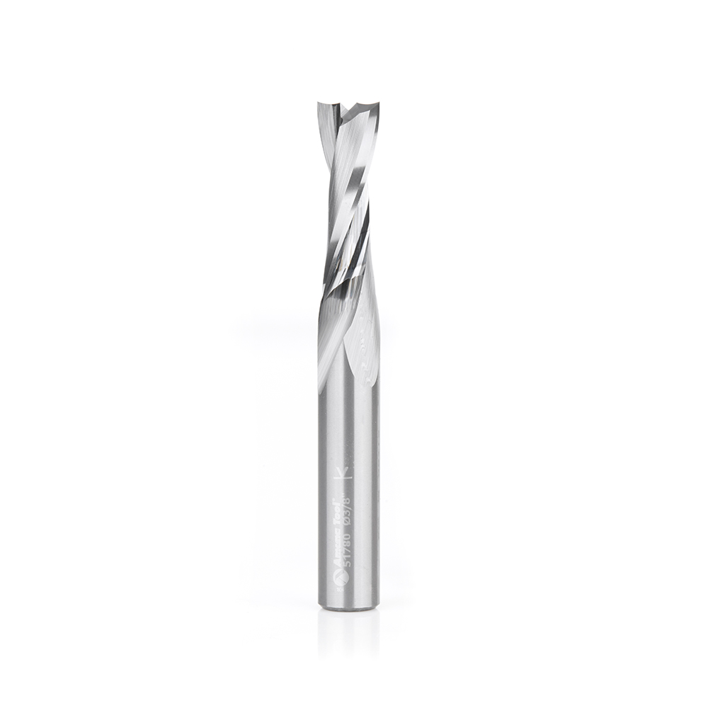 Amana 51780 Solid Carbide CNC Spiral Double 'O' Flute, Plastic Cutting 3/8 Dia x 1-1/8 x 3/8 Shank x 3 Inch Long Up-Cut Router Bit