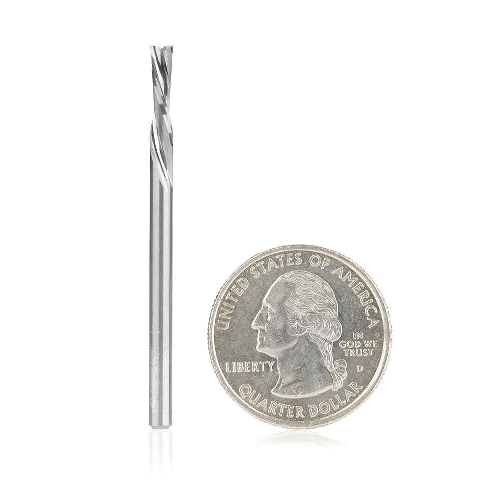 Amana 51781 Solid Carbide CNC Spiral Double 'O' Flute, Plastic Cutting 1/8 Dia x 1/2 x 1/8 Shank x 2 Inch Long Down-Cut Router Bit