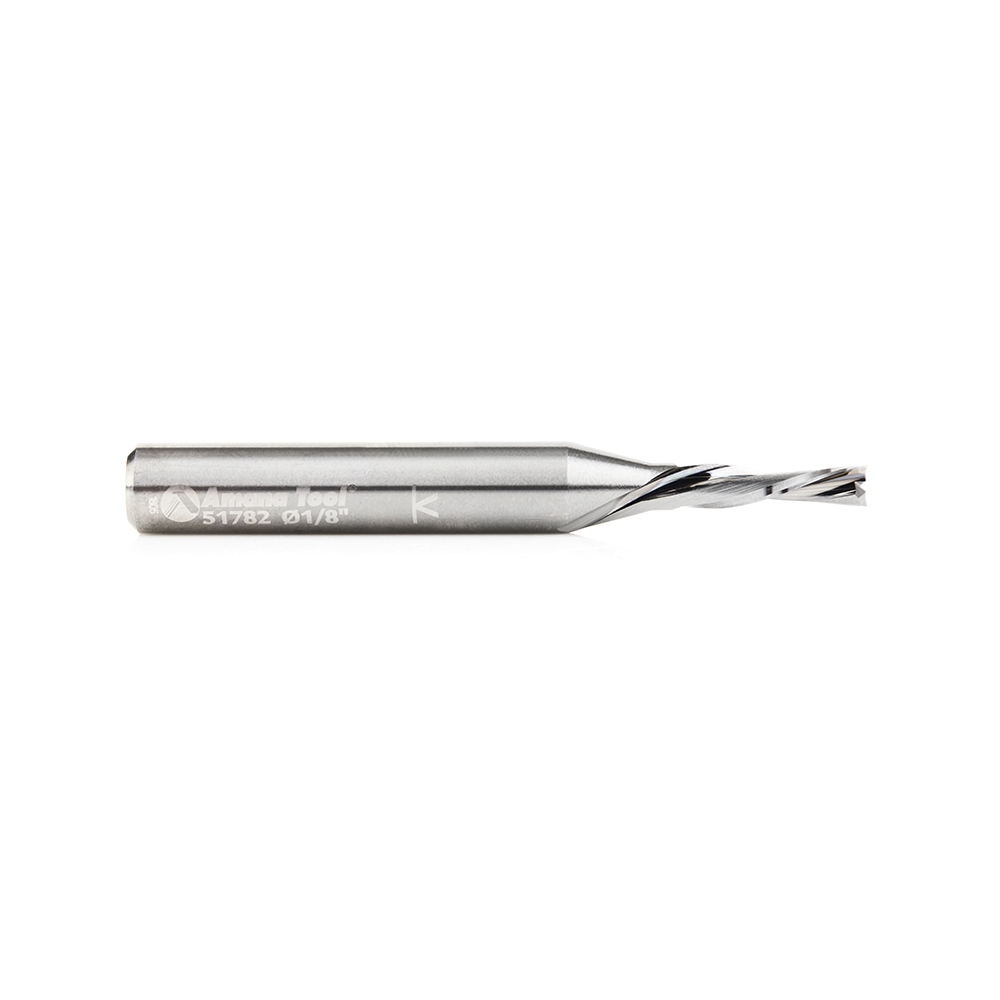 Amana 51782 Solid Carbide CNC Spiral Double 'O' Flute, Plastic Cutting 1/8 Dia x 1/2 x 1/4 Shank x 2 Inch Long Down-Cut Router Bit