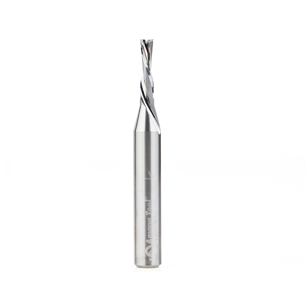 Amana 51782 Solid Carbide CNC Spiral Double 'O' Flute, Plastic Cutting 1/8 Dia x 1/2 x 1/4 Shank x 2 Inch Long Down-Cut Router Bit