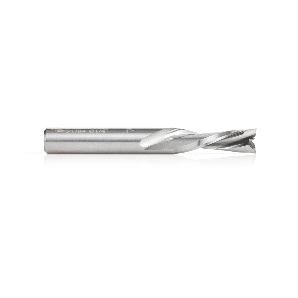 Amana 51784 Solid Carbide CNC Spiral Double 'O' Flute, Plastic Cutting 1/4 Dia x 3/4 x 1/4 Shank x 2 Inch Long Down-Cut Router Bit