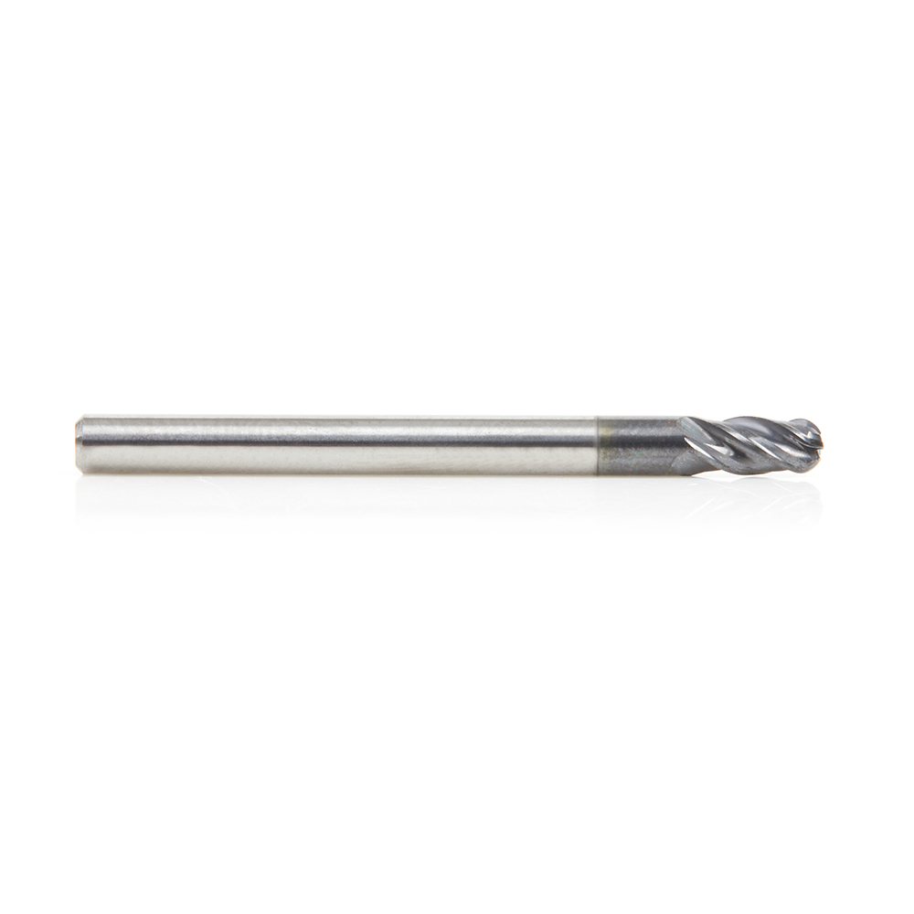 Amana 51790 High Performance Solid Carbide CNC Steel, Stainless Steel & Composite Cutting Variable Helix Spiral Ball Nose with AlTiN Coating 4-Flute x 1/8 Dia x 1/4 x 1/8 Shank x 1-1/2 Inch Long Up-Cut Router Bit/End Mill