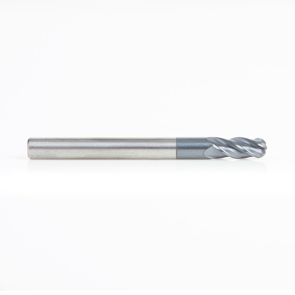 Amana 51794 High Performance Solid Carbide CNC Steel, Stainless Steel & Composite Cutting Variable Helix Spiral Ball Nose with AlTiN Coating 4-Flute x 3/16 Dia x 7/16 x 3/16 Shank x 2 Inch Long Up-Cut Router Bit/End Mill