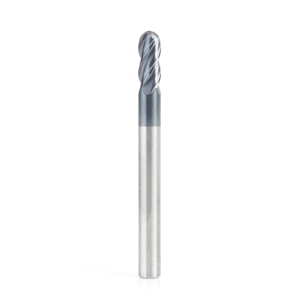 Amana 51794 High Performance Solid Carbide CNC Steel, Stainless Steel & Composite Cutting Variable Helix Spiral Ball Nose with AlTiN Coating 4-Flute x 3/16 Dia x 7/16 x 3/16 Shank x 2 Inch Long Up-Cut Router Bit/End Mill