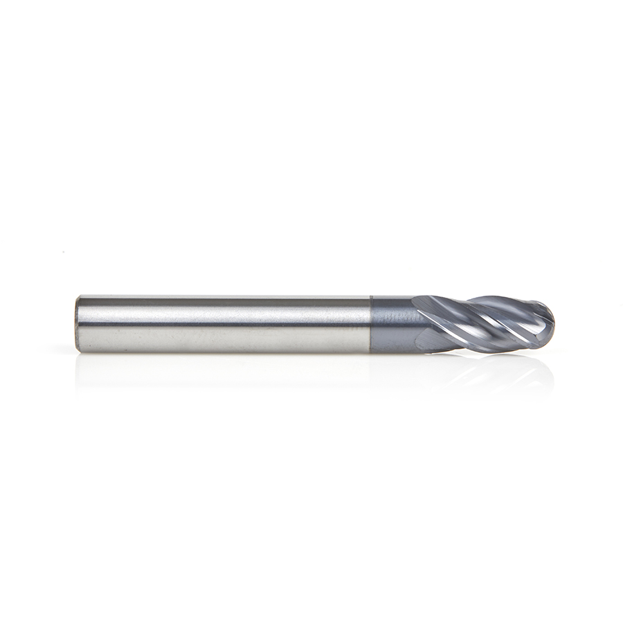 Amana 51796 High Performance Solid Carbide CNC Steel, Stainless Steel & Composite Cutting Variable Helix Spiral Ball Nose with AlTiN Coating 4-Flute x 1/4 Dia x 1/2 x 1/4 Shank x 2 Inch Long Up-Cut Router Bit/End Mill
