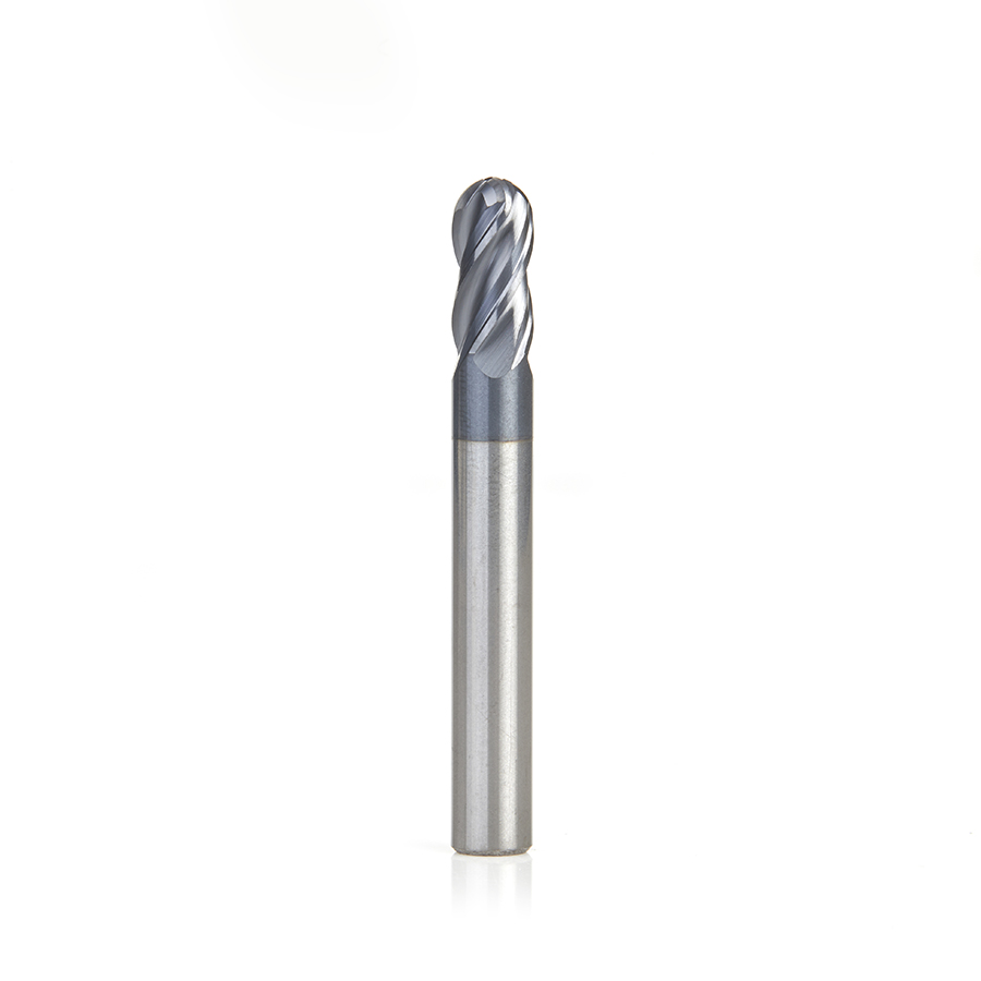 Amana 51796 High Performance Solid Carbide CNC Steel, Stainless Steel & Composite Cutting Variable Helix Spiral Ball Nose with AlTiN Coating 4-Flute x 1/4 Dia x 1/2 x 1/4 Shank x 2 Inch Long Up-Cut Router Bit/End Mill