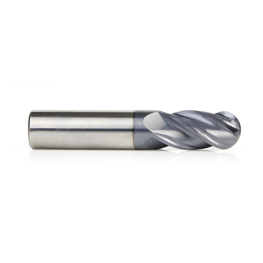 Amana 51808 High Performance Solid Carbide CNC Steel, Stainless Steel & Composite Cutting Variable Helix Spiral Ball Nose with AlTiN Coating 4-Flute x 3/4 Dia x 1-1/2 x 3/4 Shank x 4 Inch Long Up-Cut Router Bit/End Mill