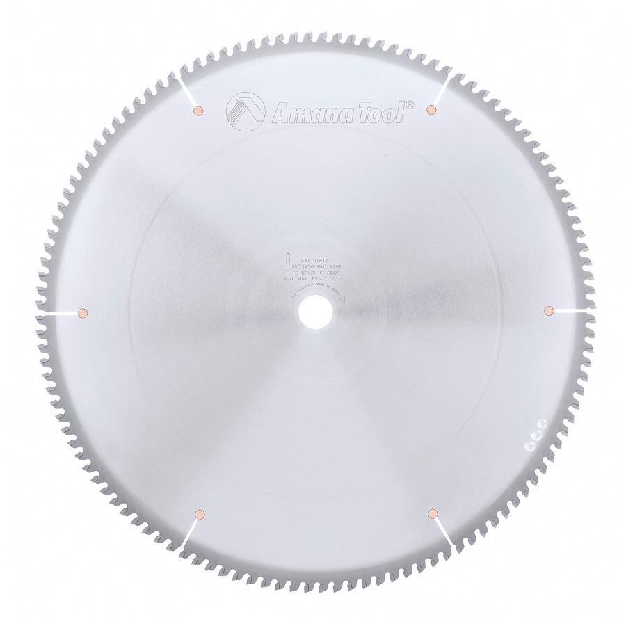 Amana 518121 Carbide Tipped Aluminum and Non-Ferrous Metals 18 Inch Dia x 120T TCG, -6 Deg, 1 Inch Bore