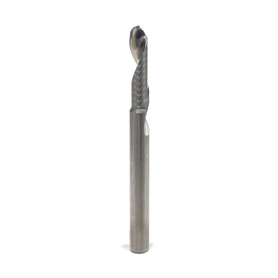 Amana 51814 Solid Carbide CNC Spiral 'O' Flute Ball Nose, Plastic Cutting 1/8 Dia x 1/2 x 1/8 Shank Up-Cut Design Router Bit
