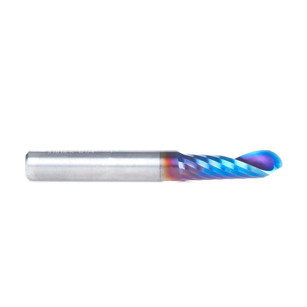 Amana 51818-K Solid Carbide CNC Spektra, Extreme Tool Life Coated Spiral €˜O€™ Flute Ball Nose, Plastic Cutting 1/8 Radius x 1/4 Dia x 3/4 x 1/4 Shank x 2 Inch Long Up-Cut Router Bit