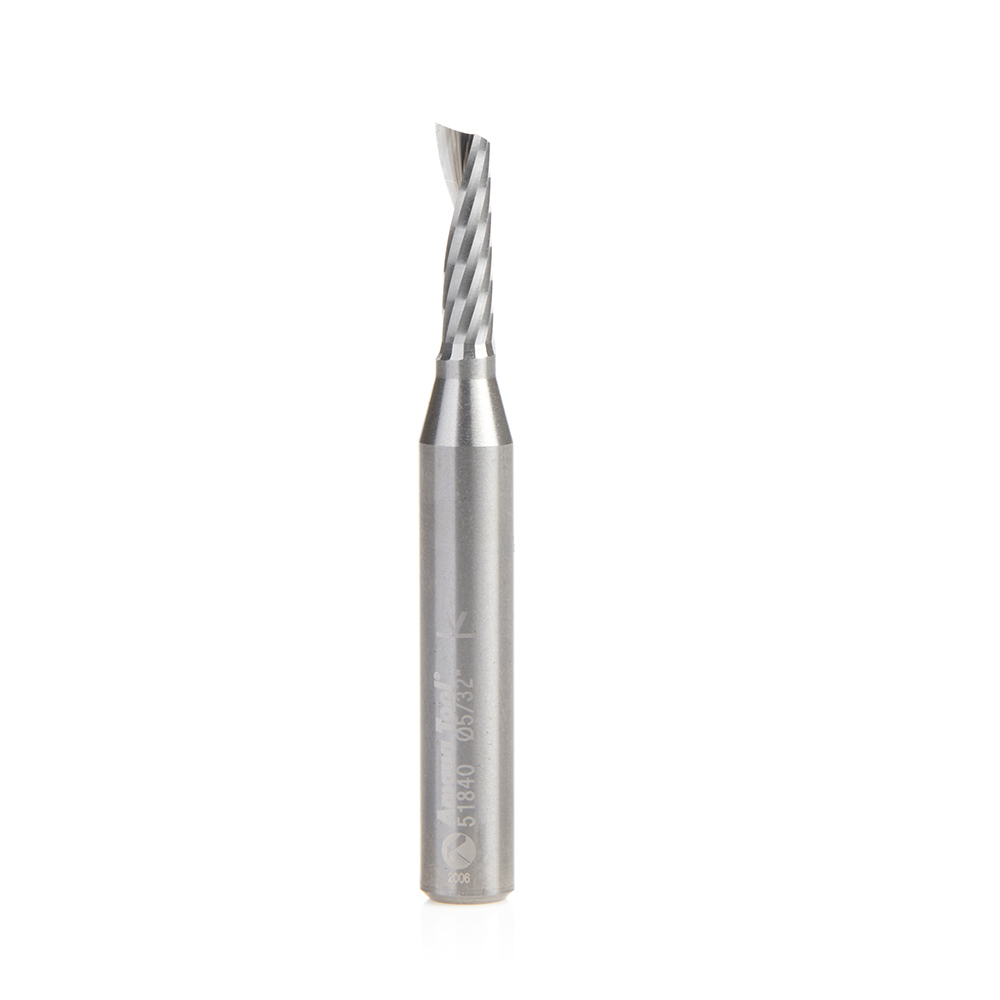 Amana 51840 Solid Carbide CNC Spiral 'O' Single Flute, Aluminum Cutting 5/32 Dia x 9/16 x 1/4 Shank x 2 Inch Long Up-Cut Router Bit