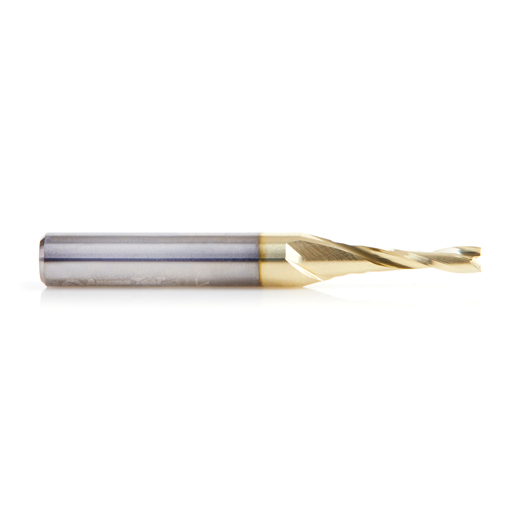 Amana 51852-Z Solid Carbide CNC Spiral 'O' Flute, Aluminum Cutting 1/8 Dia x 1/2 x 1/4 Shank Up-Cut ZrN Coated Router Bit