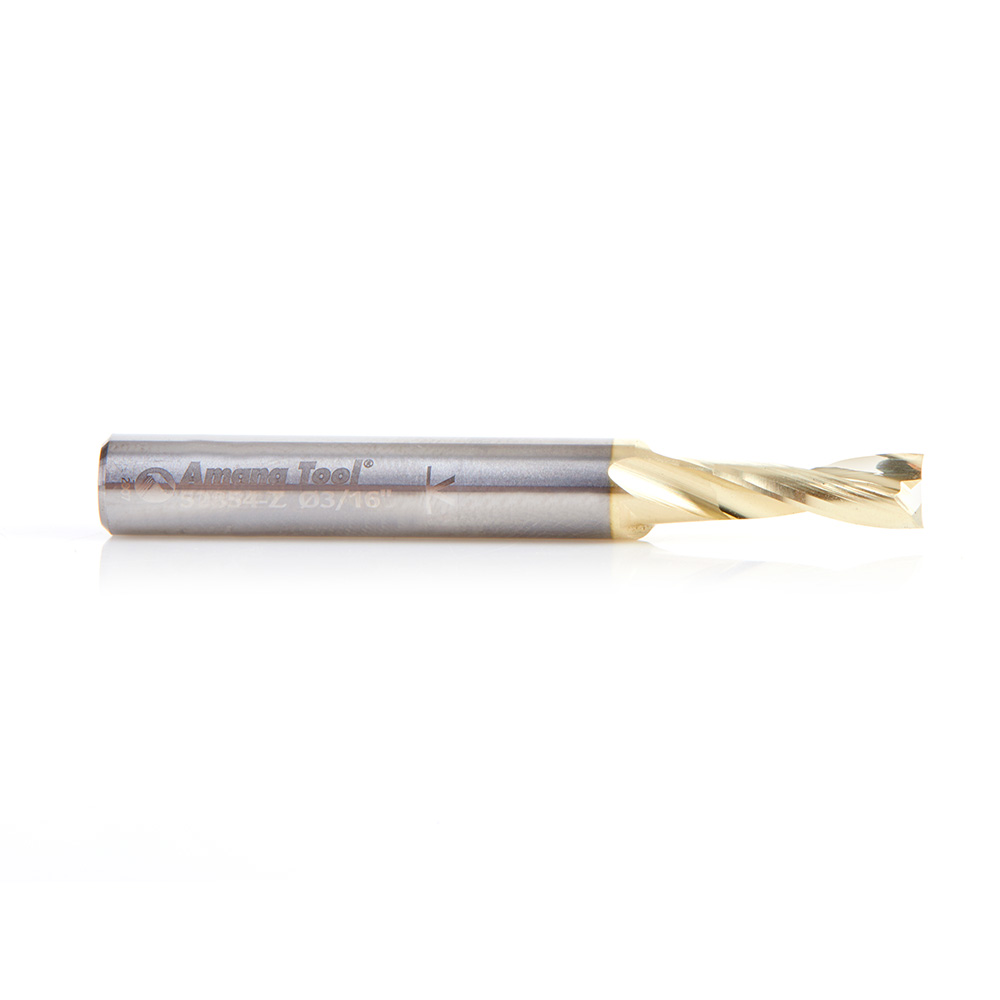 Amana 51854-Z Solid Carbide CNC Spiral 'O' Flute, Aluminum Cutting 3/16 Dia x 1/2 x 1/4 Shank Up-Cut ZrN Coated Router Bit