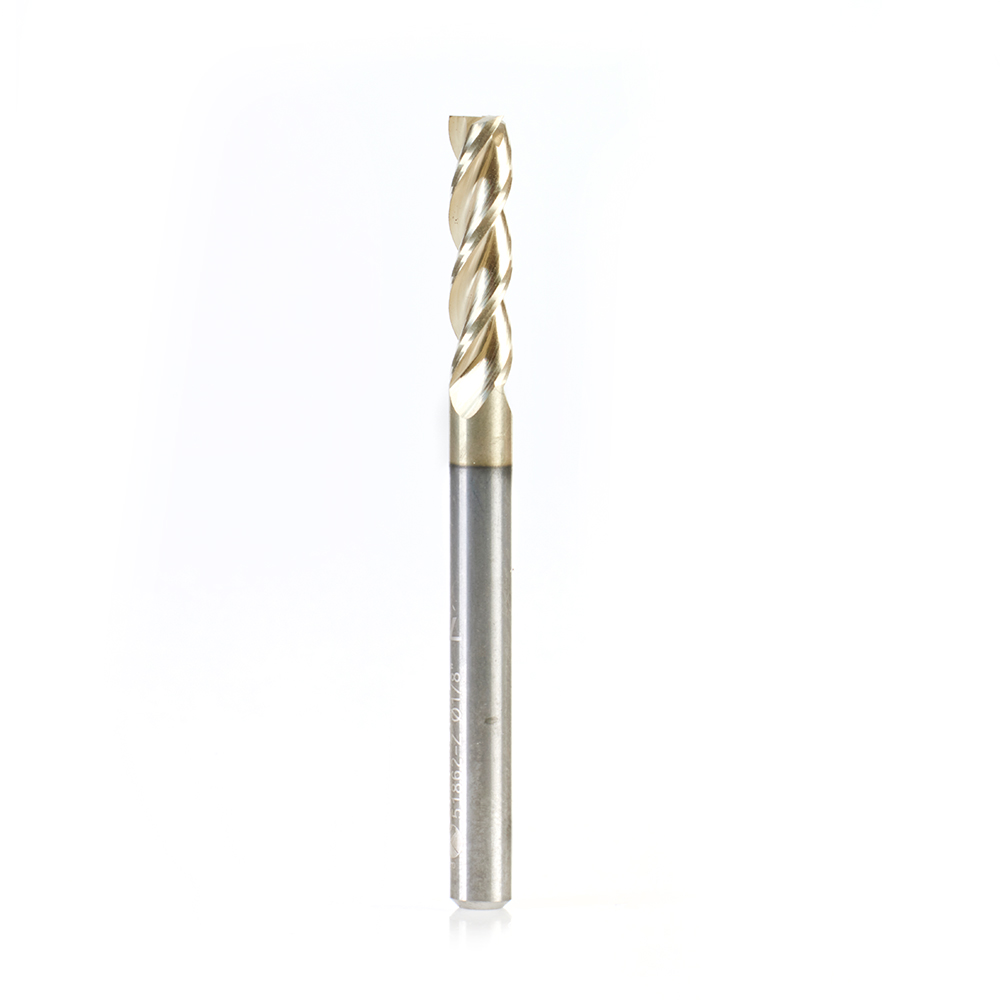 Amana 51862-Z CNC Solid Carbide Aluminum Cutting x 1/8 Dia x 1/2 x 1/8 Shank x 1-1/2 Inch Long x 3 Flute ZrN Coated Up-Cut End Mill