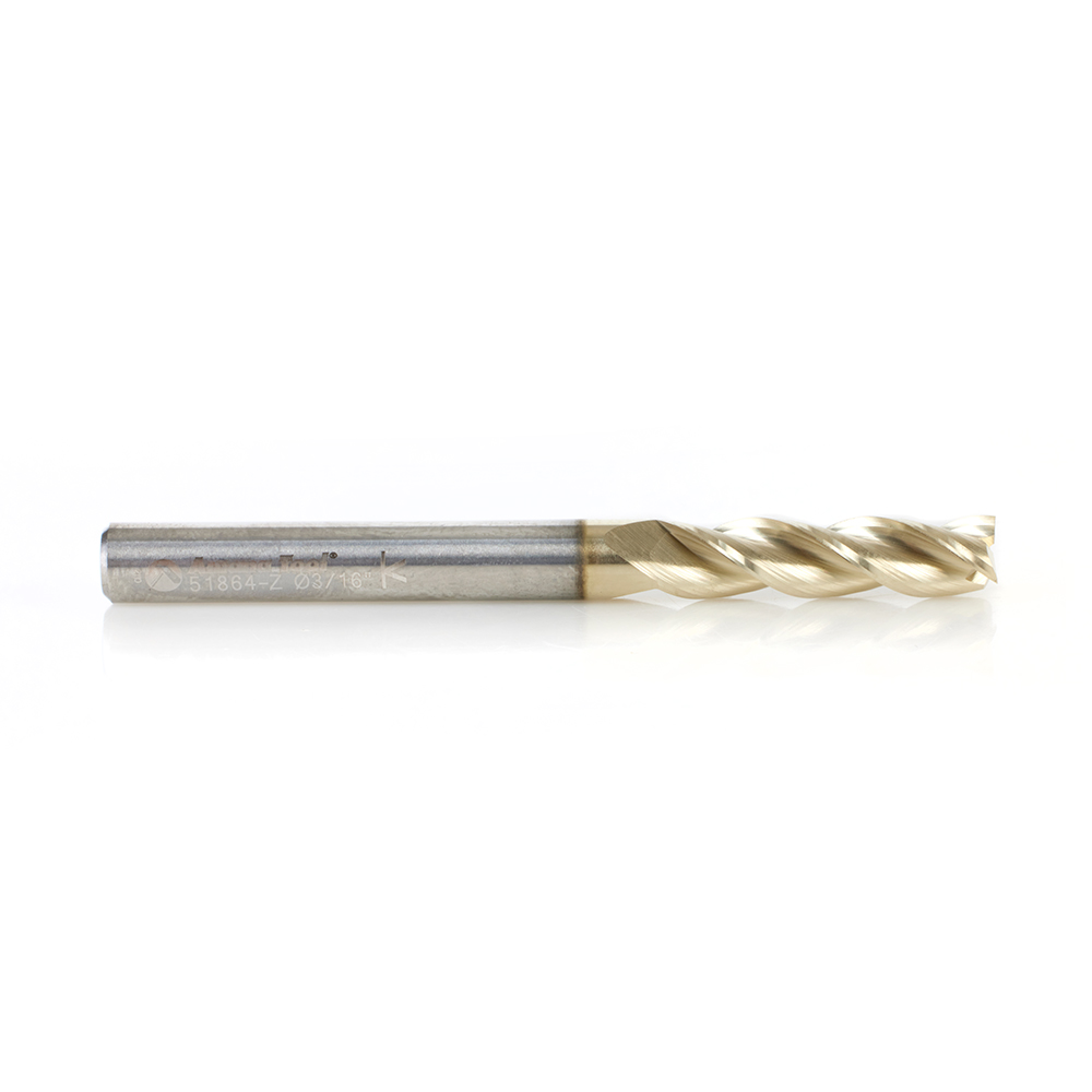 Amana 51864-Z CNC Solid Carbide Aluminum Cutting x 3/16 Dia x 3/4 x 3/16 Shank x 2 Inch Long x 3 Flute ZrN Coated Up-Cut End Mill