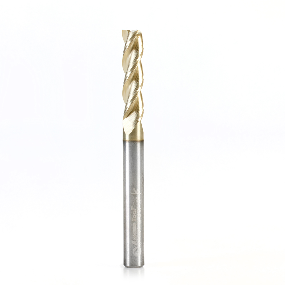 Amana 51864-Z CNC Solid Carbide Aluminum Cutting x 3/16 Dia x 3/4 x 3/16 Shank x 2 Inch Long x 3 Flute ZrN Coated Up-Cut End Mill