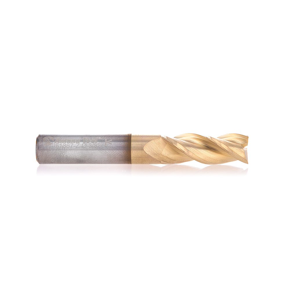 Amana 51867-Z CNC Solid Carbide Aluminum Cutting x 3/8 Dia x 1 x 3/8 Shank x 2-1/2 Inch Long x 3 Flute ZrN Coated Up-Cut End Mill