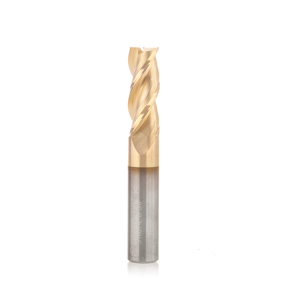 Amana 51867-Z CNC Solid Carbide Aluminum Cutting x 3/8 Dia x 1 x 3/8 Shank x 2-1/2 Inch Long x 3 Flute ZrN Coated Up-Cut End Mill