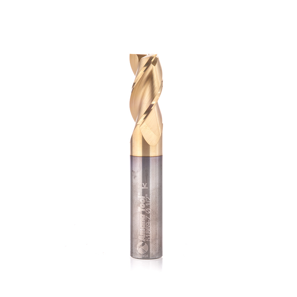 Amana 51869-Z CNC Solid Carbide Aluminum Cutting x 1/2 Dia x 1 x 1/2 Shank x 3 Inch Long x 3 Flute ZrN Coated Up-Cut End Mill