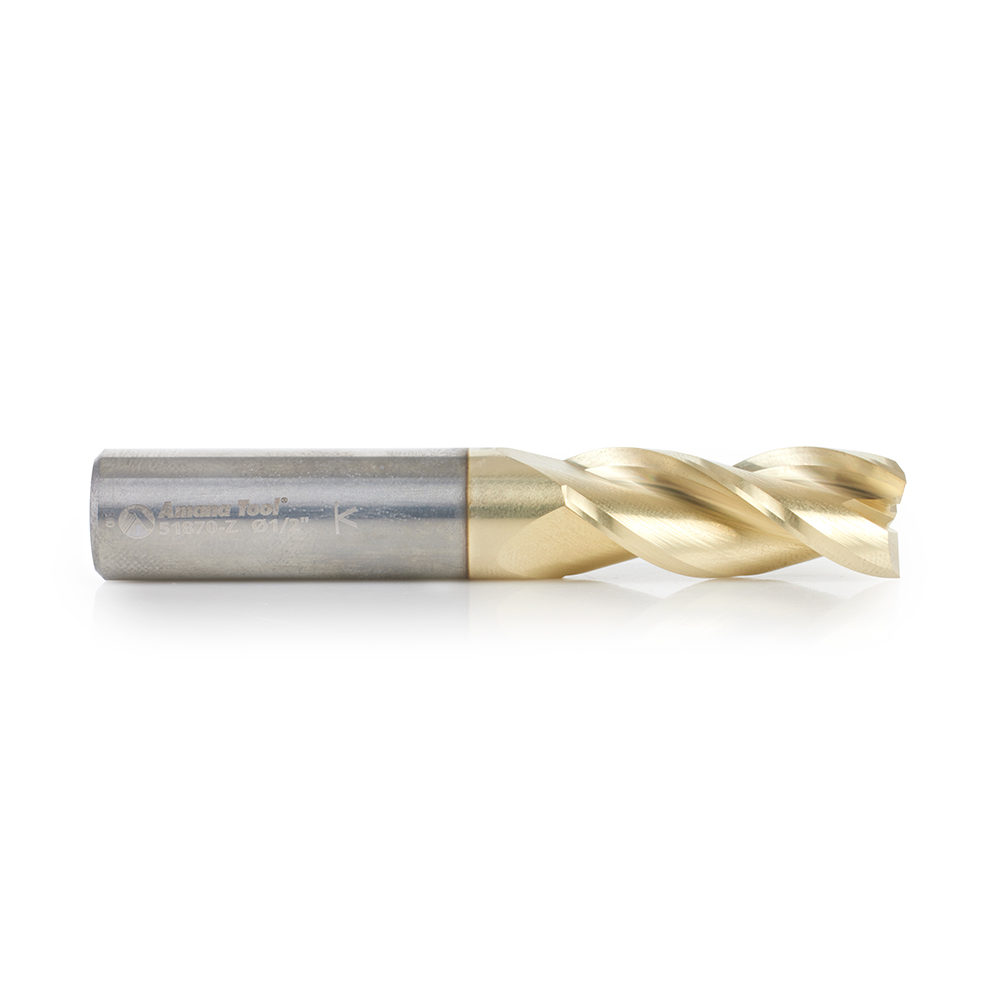 Amana 51870-Z CNC Solid Carbide Aluminum Cutting x 1/2 Dia x 1-1/4 x 1/2 Shank x 3 Inch Long x 3 Flute ZrN Coated Up-Cut End Mill
