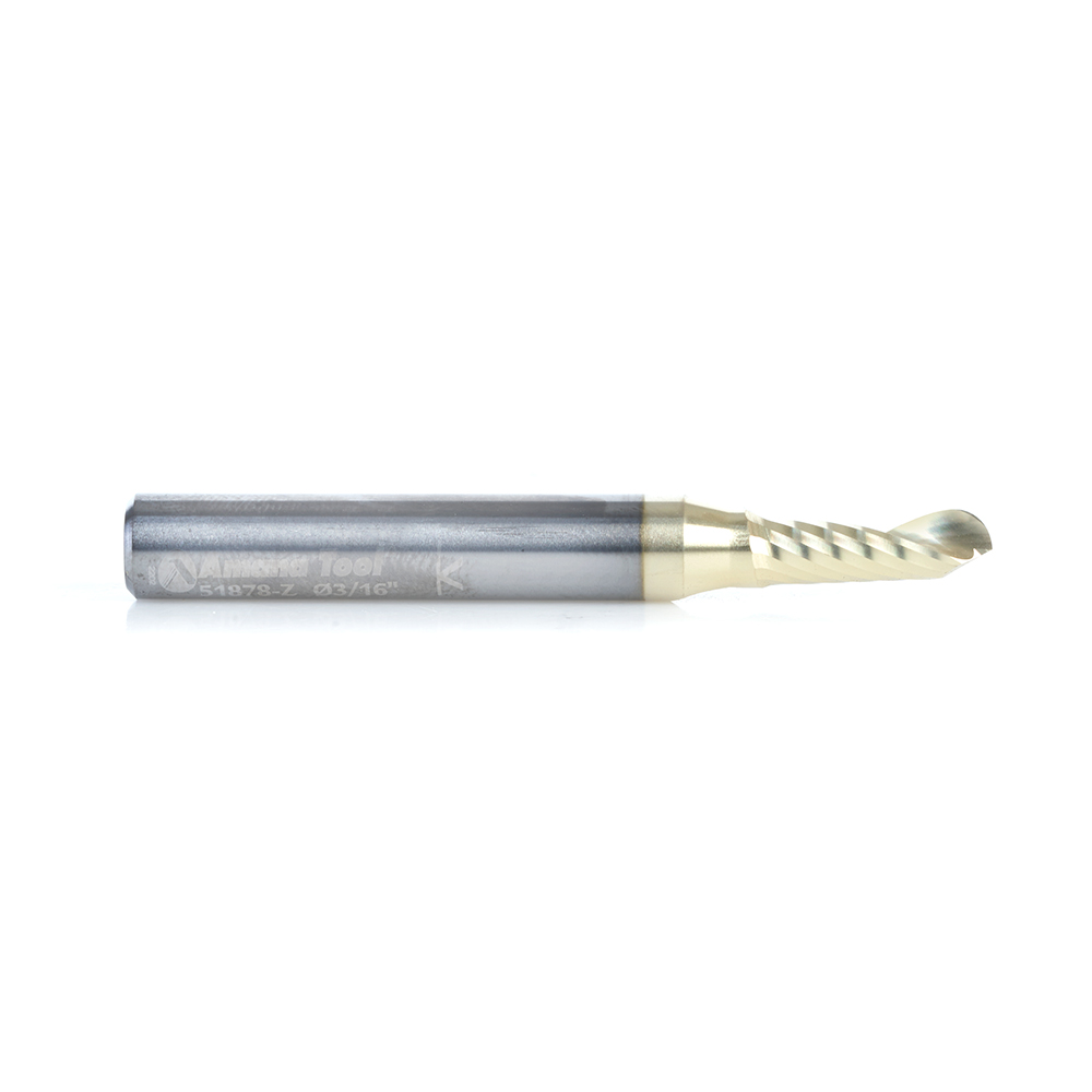 Amana 51878-Z Solid Carbide CNC Spiral 'O' Flute Ball Nose Up-Cut, Aluminum Cutting 3/32 R x 3/16 Dia x 1/2 x 1/4 Shank ZrN Coated Router Bit
