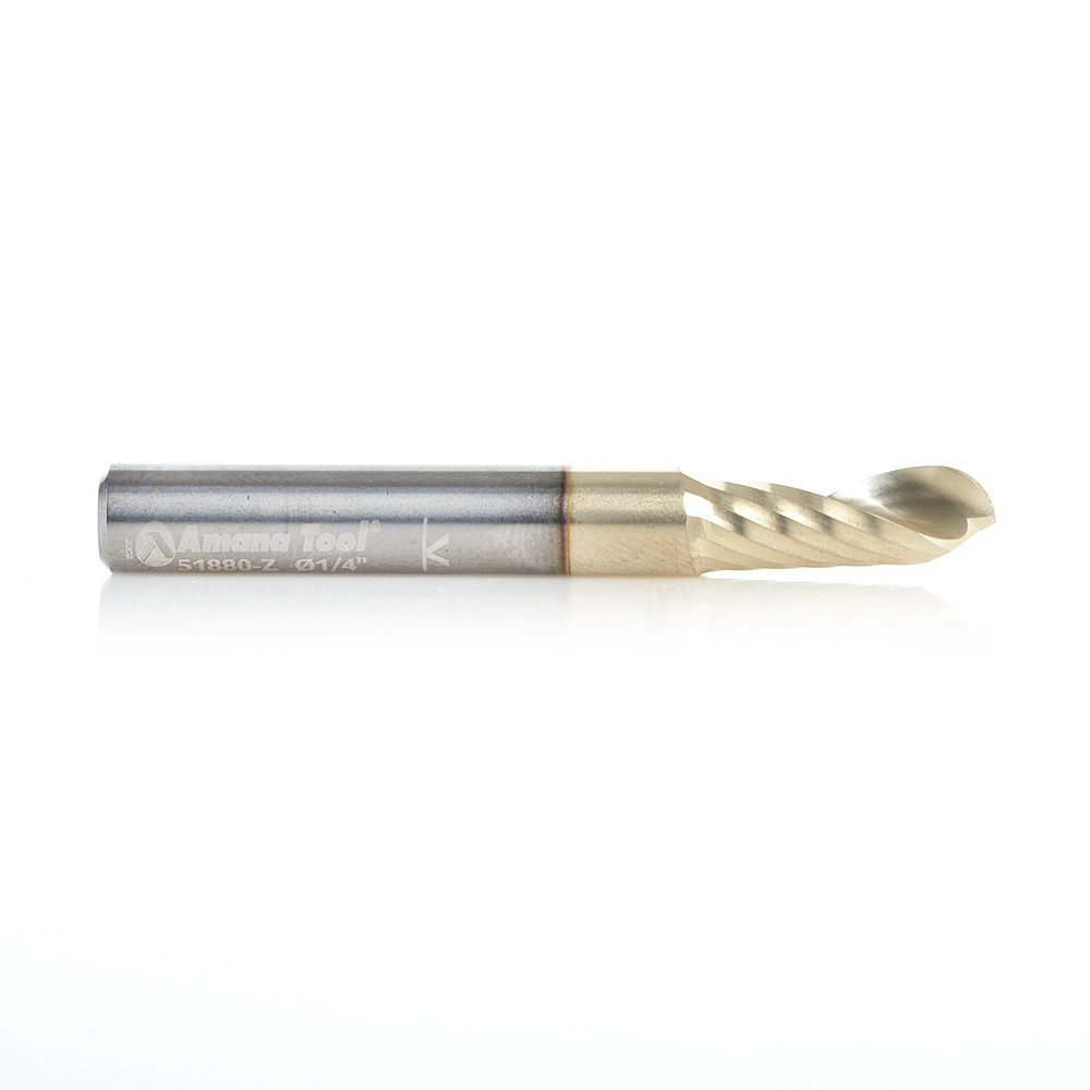 Amana 51880-Z Solid Carbide CNC Spiral 'O' Flute Ball Nose Up-Cut, Aluminum Cutting 1/8 R x 1/4 Dia x 5/8 x 1/4 Shank ZrN Coated Router Bit