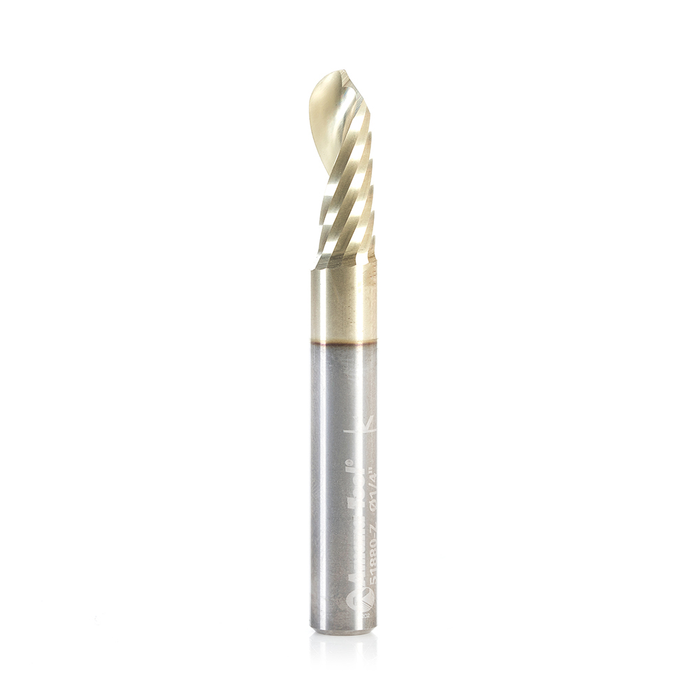 Amana 51880-Z Solid Carbide CNC Spiral 'O' Flute Ball Nose Up-Cut, Aluminum Cutting 1/8 R x 1/4 Dia x 5/8 x 1/4 Shank ZrN Coated Router Bit