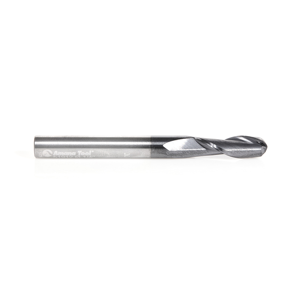 Amana 51912 High Performance Solid Carbide CNC Steel, Stainless Steel & Composite Cutting Variable Helix Spiral Ball Nose with AlTiN Coating 2-Flute x 1/8 Radius x 1/4 Dia x 3/4 x 1/4 Shank x 2-1/2 Inch Long Up-Cut Router Bit/End Mill
