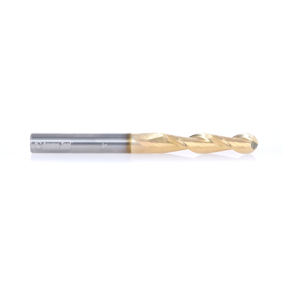 Amana 51915-Z Solid Carbide CNC Spiral 'O' Flute Ball Nose Up-Cut, Aluminum Cutting 3/16 R x 3/8 Dia x 1-3/4 x 3/8 Shank ZrN Coated Router Bit