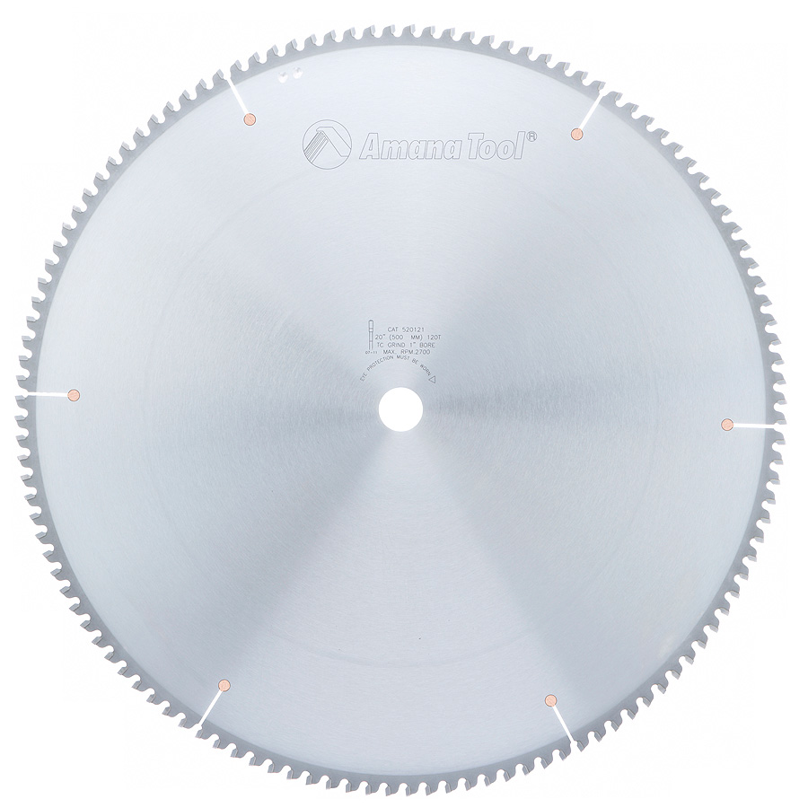 Amana 520121 Carbide Tipped Aluminum and Non-Ferrous Metals 20 Inch Dia x 120T TCG, -6 Deg, 1 Inch Bore