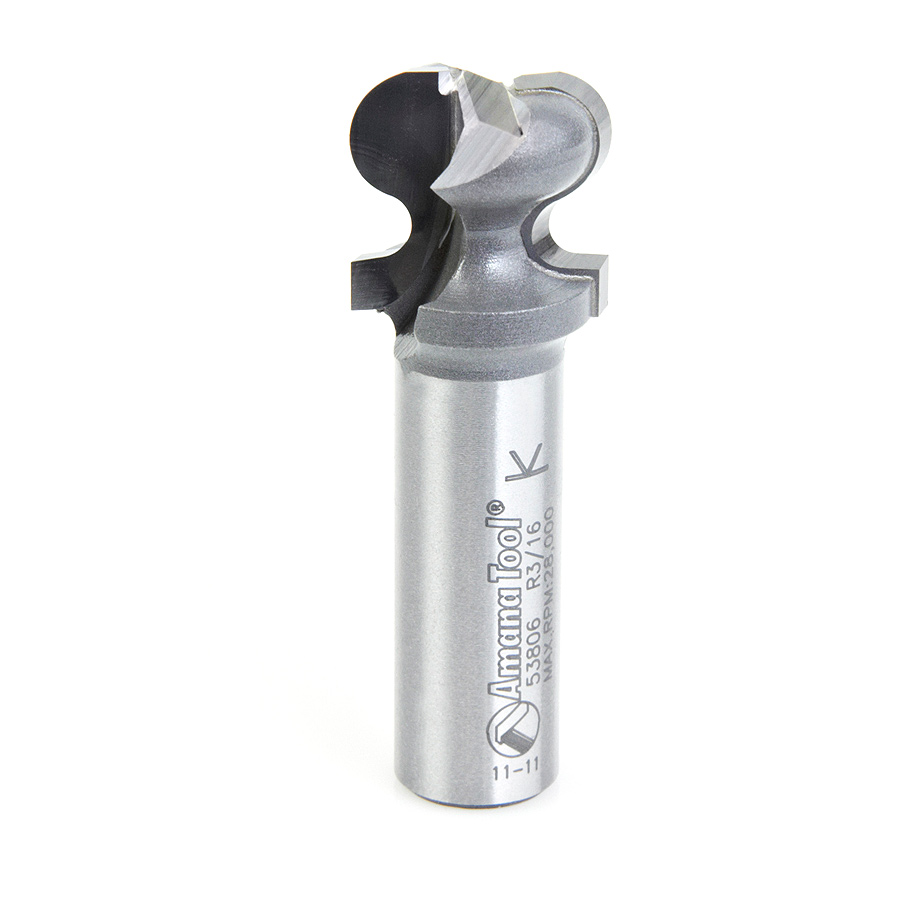 Amana 53806 Carbide Tipped Finger Grip 3/32 x 3/16 Radius x 3/4 Dia x 3/4 x 1/2 Inch Shank