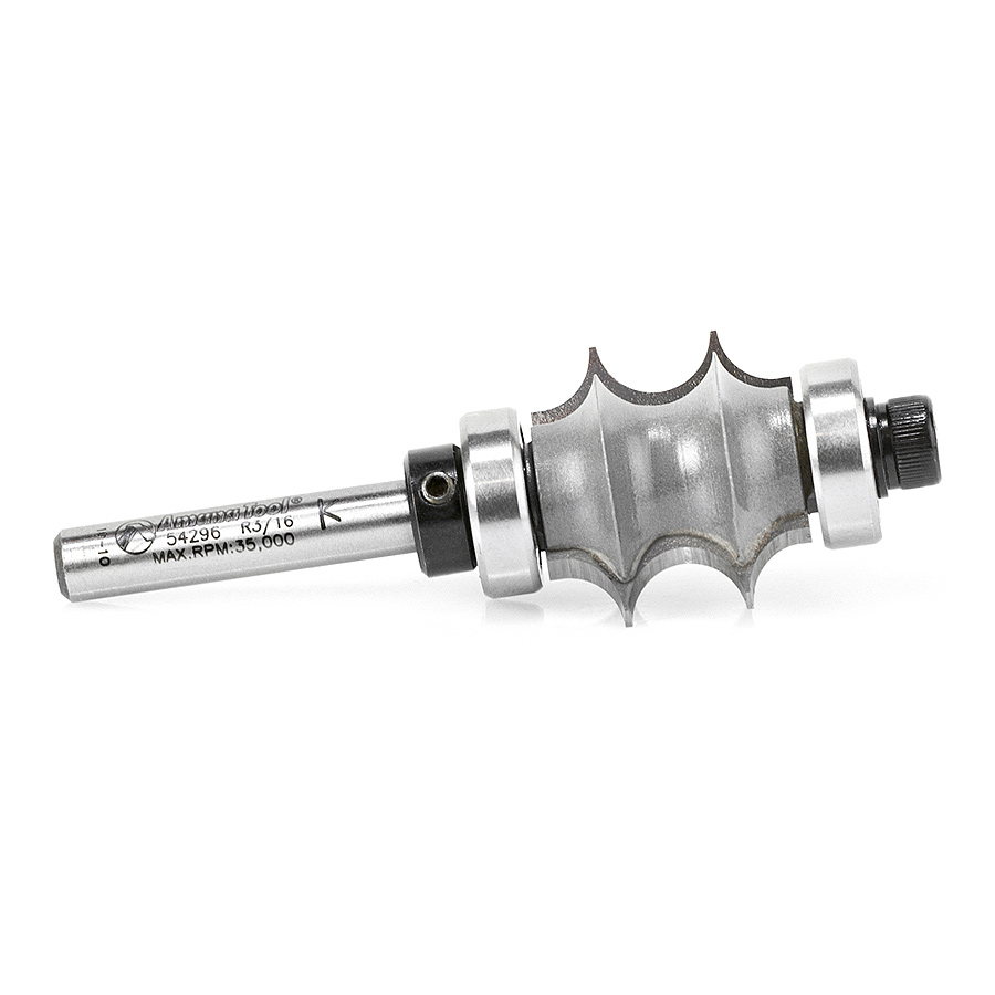 Amana 54296 Carbide Tipped Multi-Edge Beading 3/16 Radius x 1 Inch Dia x 7/8 x 1/4 Shank with Double Ball Bearing