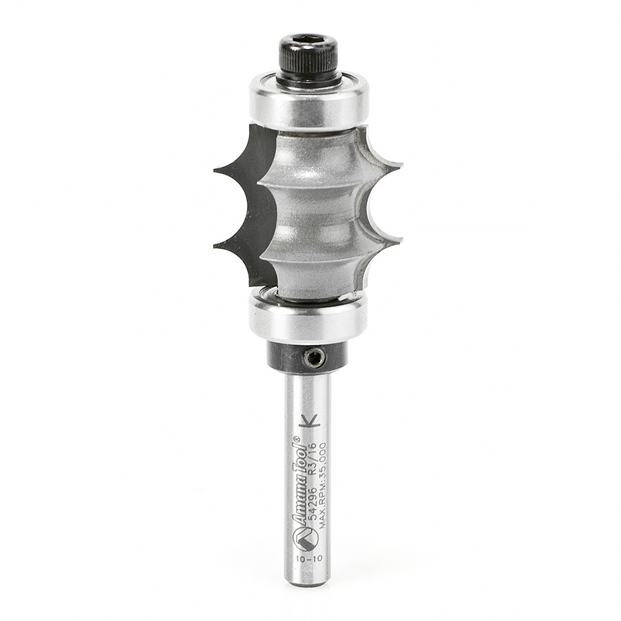 Amana 54296 Carbide Tipped Multi-Edge Beading 3/16 Radius x 1 Inch Dia x 7/8 x 1/4 Shank with Double Ball Bearing