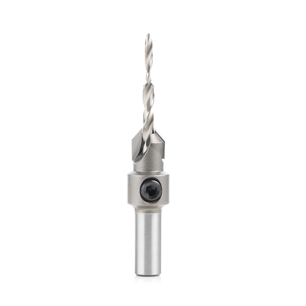 Amana 55120 Carbide Tipped 82 Degree Countersink with Slow Spiral Stepped Drill, #5 & #6 Screws 25/64 Dia x 9/64 Drill Dia x 5/16 Round Shank