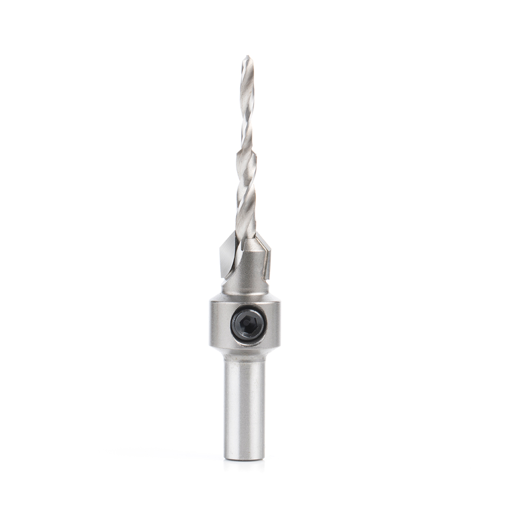 Amana 55122 Carbide Tipped 82 Degree Countersink with Slow Spiral Stepped Drill, #6 & #8 Screws 25/64 Dia x 5/32 Drill Dia x 5/16 Round Shank