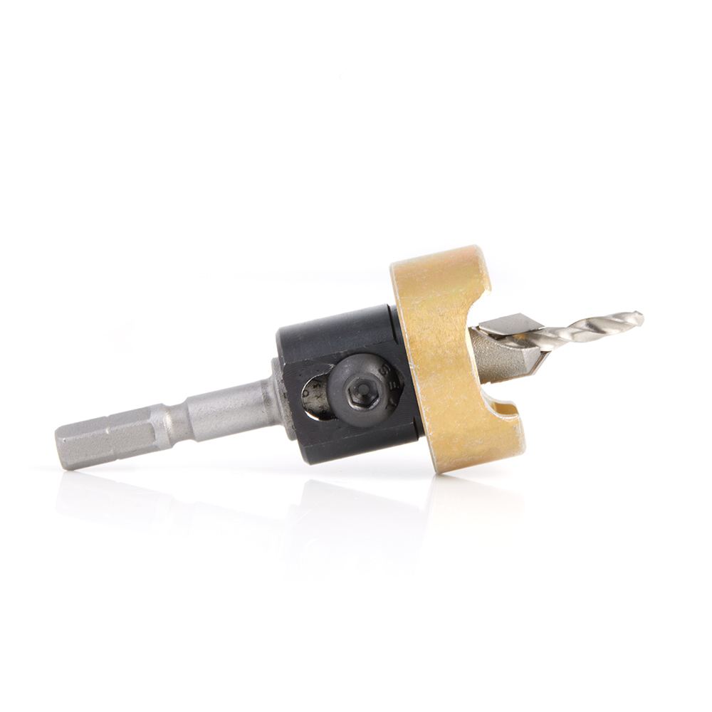 Amana 55166 Carbide Tipped 82 Degree Countersink with Adjustable Depth Stop and No-Thrust Ball Bearing, For Festool® CENTROTEC® System 3/8 Dia x 9/64 Drill Dia