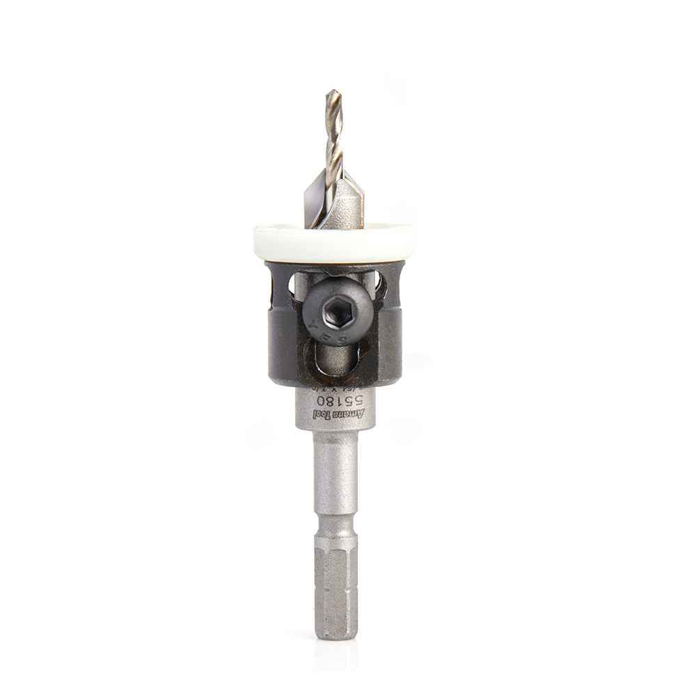 Amana 55180 Carbide Tipped 82 Degree Countersink with Adjustable Low Friction Depth Stop, For Festool® CENTROTEC® System 3/8 Dia x 7/64 Drill Dia