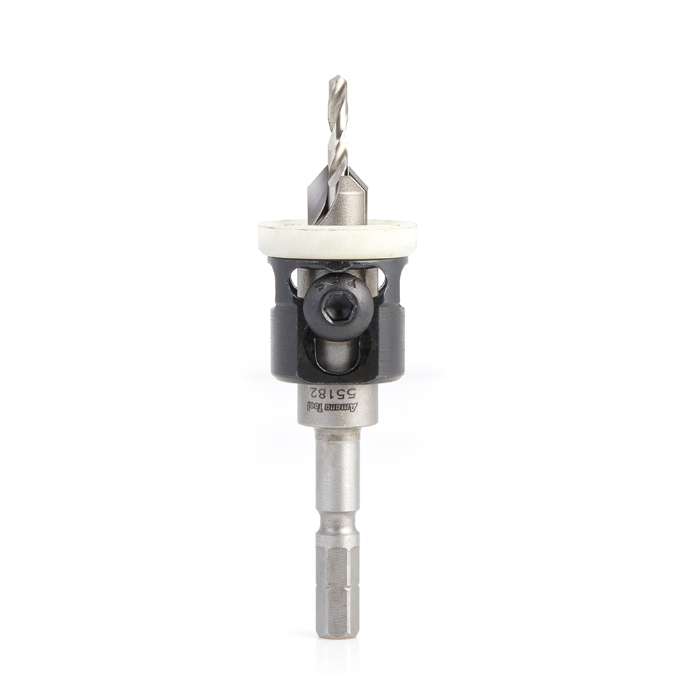 Amana 55182 Carbide Tipped 82 Degree Countersink with Adjustable Low Friction Depth Stop, For Festool® CENTROTEC® System 3/8 Dia x 1/8 Drill Dia