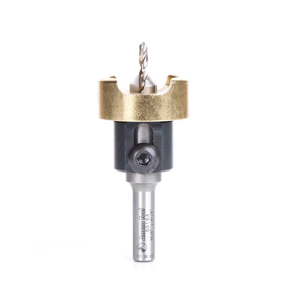 Amana 55193 Carbide Tipped 82 Degree Countersink with Adjustable Depth Stop with No-Thrust Ball Bearing, 3/8 Dia x 1/8 Drill Dia x 5/16 Inch Round Shank
