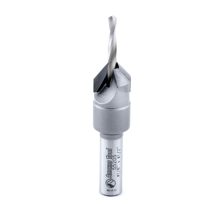 Amana 55205 Carbide Tipped Countersink #6 Screw 1/2 Dia x 1/8 Drill Dia x 5/16 Round Shank