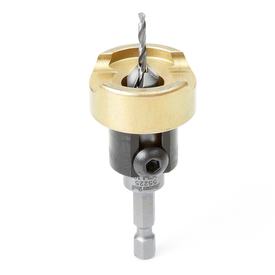 Amana 55225 Carbide Tipped 82 Degree Countersink with Adjustable Depth Stop and No-Thrust Ball Bearing 3/8 Dia x 3/32 Drill Dia x 1/4 Inch Quick Release Hex Shank